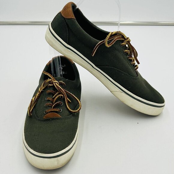 Polo Ralph Lauren Shoes Mens 8.5 D Thornton Sneaker Green Canvas Lace Up Low Top - Picture 1 of 9